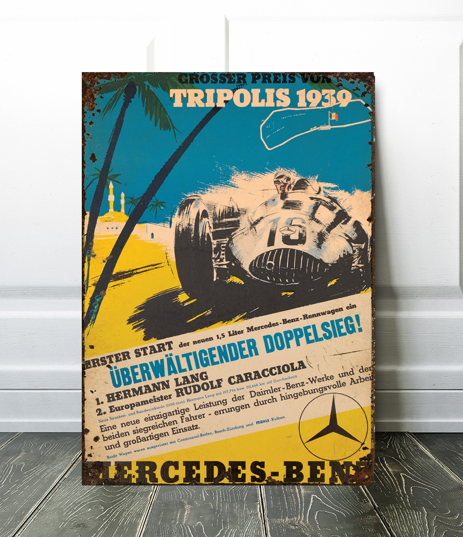 rare vintage mercedes poster